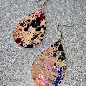 Splash: splatter print faux  cork/leather earrings